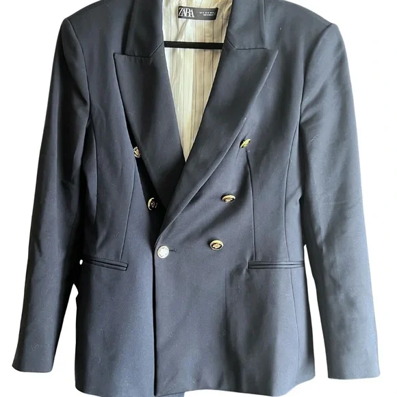 Zara Women's Double-Breasted Navy Blazer - Picture 1 of 3